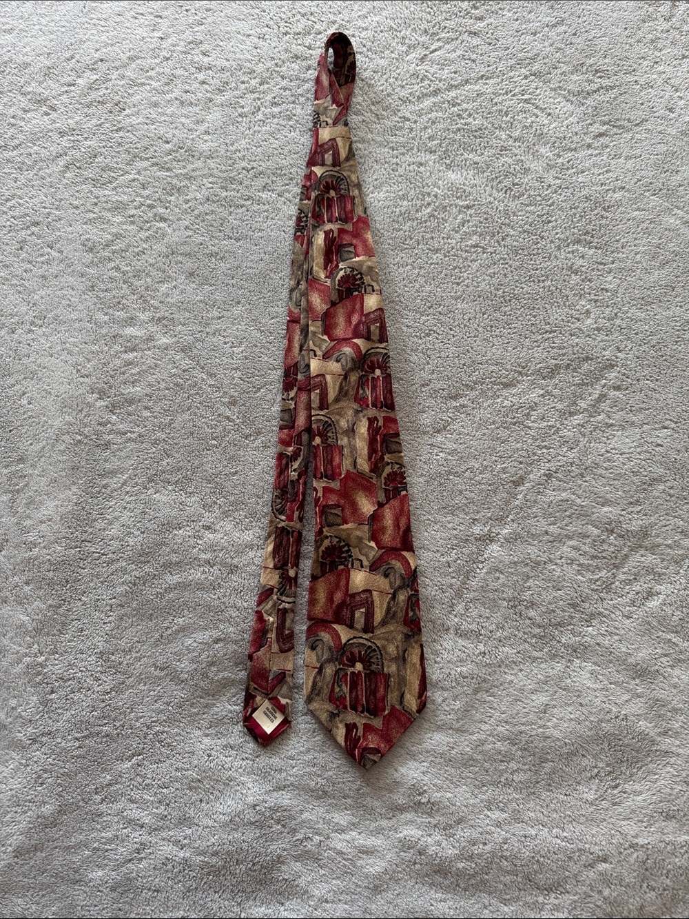 Steel 100% Silk Abstract Geometric Necktie Burgundy Beige Brown Men's Tie